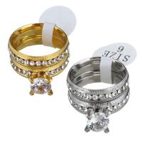 Rhinestone Stainless Steel Finger Ring plated for woman & with rhinestone 12mm US Ring Sold By Set