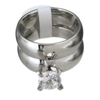Strass roestvrij staal vinger ring, voor vrouw & met strass, oorspronkelijke kleur, 13mm, Maat:7, 2pC's/Stel, Verkocht door Stel