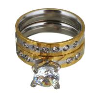 Anillo de dedo acero inoxidable del Rhinestone, chapado, para mujer & con diamantes de imitación, 10mm, tamaño:6, 2PCs/Set, Vendido por Set