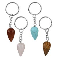 Gemstone Key Chain with Brass Teardrop silver color plated 2.5mm Sold By PC