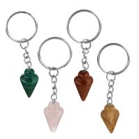 Brass Key Chain with Gemstone Conical silver color plated 25mm Sold By PC