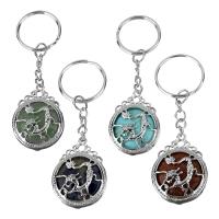 Brass Key Chain with Gemstone Flat Round silver color plated 25mm Sold By PC