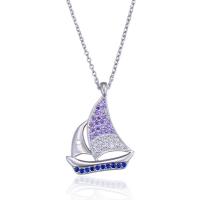 925 Sterling Silver Necklaces with 2.1inch extender chain Sail Boat silver color plated oval chain & for woman & with rhinestone Sold Per Approx 16.3 Inch Strand