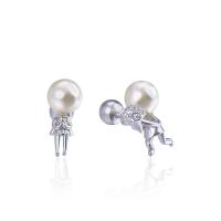 925 Sterling Silver Piercing Earring with Plastic Pearl silver color plated for woman  Sold By Pair