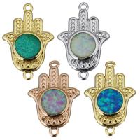 Brass Connector with Opal Hamsa plated evil eye pattern & 1/1 loop Approx 1mm Sold By Lot