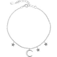 Cyrkonia Micro Pave Sterling Silver Bracelet, Mosiądz, Księżyc i gwiazda, Platerowane prawdziwym srebrem, owalne łańcucha & mikro utorować cyrkonia & dla kobiety, srebro, sprzedawane na około 6.5 cal Strand