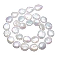 Coin odlad sötvattenspärla pärlor, Freshwater Pearl, Flat Round, naturlig, vit, 12-13mm, Hål:Ca 0.8mm, Såld Per Ca 15 inch Strand