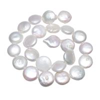 Coin odlad sötvattenspärla pärlor, Freshwater Pearl, Flat Round, naturlig, vit, 14-15mm, Hål:Ca 0.8mm, Såld Per Ca 15 inch Strand