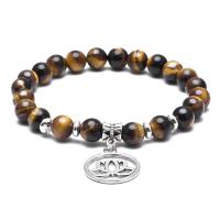 Tiger Eye Bracelet with Brass antique silver color plated Unisex  8mm Sold By Strand
