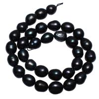 Bulvių išauginti gėlavandenių perlų karoliukai, Gėlo vandens perlų, Bulvė, juodas, 9-10mm, Skylė:Apytiksliai 0.8mm, Parduota už 14.5 Inch Strand