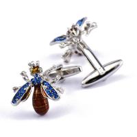 Brass Cufflinks Bee silver color plated Unisex & enamel & with rhinestone nickel lead & cadmium free Sold By Pair