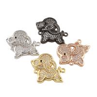 Brass Jewelry Connector Dog plated micro pave cubic zirconia & 1/1 loop nickel lead & cadmium free Approx 1.5mm Sold By PC