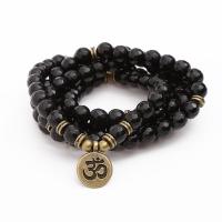Black Stone Wrap Bracelet with Zinc Alloy antique brass color plated for woman Sold Per Approx 21 Inch Strand