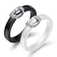 Roestvrij staal Finger Ring, met Porselein, uniseks & verschillende grootte voor keus & met strass, meer kleuren voor de keuze, Verkocht door PC