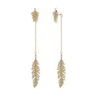 Zinc Alloy Drop Earrings Leaf gold color plated for woman & with rhinestone lead & cadmium free Sold By Pair