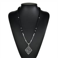 Stainless Steel Sweater Necklace with Glass Rhombus with number pattern & with letter pattern & for man & frosted & blacken 6mm Sold Per Approx 26.37 Inch Strand