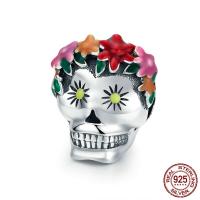 Thailand Sterling Silver European Bead Skull without troll & enamel Approx 4.5-5mm Sold By PC