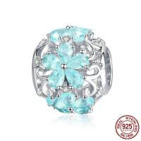 925 Sterling Silver European Beads Flower platinum plated without troll & with cubic zirconia & hollow Approx 4.5-5mm Sold By PC