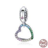 Thailand Sterling Silver European Pendant Heart micro pave cubic zirconia & without troll & hollow Approx 4.5-5mm Sold By PC