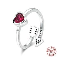 Thailand Sterling Silver Finger Ring Heart adjustable & for woman & with cubic zirconia 2mm US Ring Sold By PC