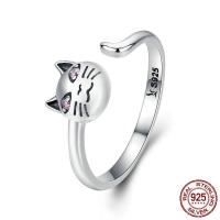 Thailand Sterling Silver Finger Ring Cat adjustable & for woman & with cubic zirconia 8mm 2mm US Ring Sold By PC
