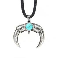 Cowhide Sweater Necklace with Synthetic Turquoise & Zinc Alloy for man antique silver color plated Horn Sold per Approx 38.9 Inch  Strand