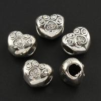 Zinc Alloy European Beads Heart antique silver color plated without troll & with rhinestone lead & cadmium free 10-15mm Approx 4-4.5mm Sold By Bag