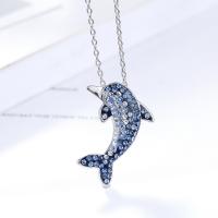 925 Sterling Silver Necklaces Dolphin silver color plated oval chain & for woman & with rhinestone Sold Per Approx 15.7 Inch Strand