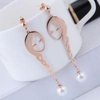 Titanium Steel  Earring with ABS Plastic Pearl Girl rose gold color plated for woman lead & cadmium free Sold By Pair