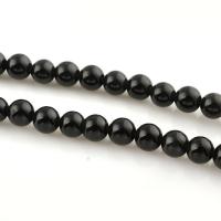 Schwarze Obsidian Perlen, Schwarzer Obsidian, rund, natürlich, verschiedene Größen vorhanden, Bohrung:ca. 1mm, verkauft per ca. 15 ZollInch Strang