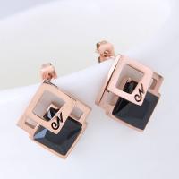 Titanium Steel Stud Earring rose gold color plated for woman & with cubic zirconia lead & cadmium free 18mm Sold By Pair