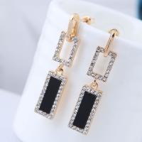 Zinc Alloy Drop Earrings with Acrylic Rectangle gold color plated for woman & with rhinestone lead & cadmium free Sold By Pair
