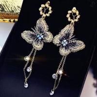Zinc Alloy Drop Earrings with ABS Plastic Butterfly plated for woman & with rhinestone lead & cadmium free Sold By Pair