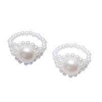 Sladkovodní Pearl prst prsten, přírodní, pro ženy, bílý, 2-3mm, 9-10mm, 22x29x15mm, Velikost:7.5, Prodáno By PC