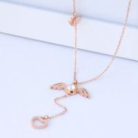Titanium Steel Necklace Angel rose gold color plated oval chain & for woman & with rhinestone Sold Per 18 Inch Strand