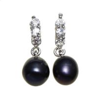 Freshwater Pearl Earrings brass post pin Teardrop for woman & with rhinestone black Sold By Pair