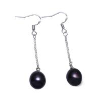 Freshwater Pearl Earrings brass earring hook Rice platinum color plated for woman black 9-10mm 44mm Sold By Pair