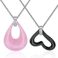 Stainless Steel Jewelry Necklace, with Porcelain, with 2.36inch extender chain, oval chain & different styles for choice & for woman & with rhinestone, 17mm, 19mm, Sold Per Approx 18.1 Inch Strand