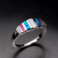 Zinklegering ringen, Zinc Alloy, met Opaal, silver plated, verschillende grootte voor keus & voor vrouw, Verkocht door PC