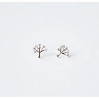 925 Sterling Silver Stud Earrings Brass sterling silver post pin Tree cute & hypo allergic & micro pave cubic zirconia & for woman silver color nickel lead & cadmium free Sold By Pair