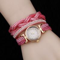 Wrap Watch Velveteen with zinc alloy dial & Glass Chinese watch movement multilayer & for woman & with rhinestone plated 25mm 20mm Sold per Approx 19 Inch  Strand