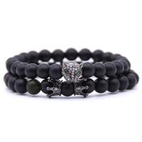 Abrazine Stone Bracelet Set with Elastic Thread & Brass Leopard plated Unisex & anti-fatigue & micro pave cubic zirconia nickel lead & cadmium free 8mm Length Approx 7.5 Inch Approx Sold By Lot