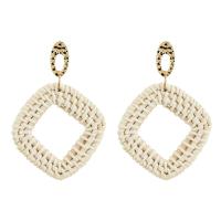 Zinc Alloy Drop Earrings with Rattan Rhombus gold color plated for woman beige lead & cadmium free Sold By Pair