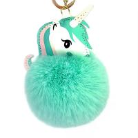 Fur Ball Pom Pom Keychain Zinc Alloy with PU Leather & Faux Rabbit Hair Unicorn gold color plated for woman nickel lead & cadmium free Sold By PC