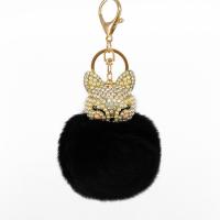 Fur Ball Pom Pom Keychain, Tibetan Style, with Rabbit Fur, Fox, gold color plated, for woman & with rhinestone, more colors for choice, nickel, lead & cadmium free, 80x170mm, Sold By PC