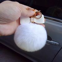 Fur Ball Pom Pom Keychain Zinc Alloy with Leather & Rabbit Fur Bowknot gold color plated for woman & with rhinestone nickel lead & cadmium free Sold By PC