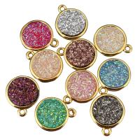 Mosaz Šperky Přívěsky, s Pryskyřice, Flat Round, skutečný pozlacené, více barev na výběr, 12x14x3mm, Otvor:Cca 1mm, 10PC/Lot, Prodáno By Lot