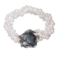 Freshwater Cultured Pearl Bracelet Freshwater Pearl with Abalone Shell & Brass Potato natural for woman &  white 6-7mm Sold Per Approx 7.5 Inch Strand