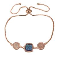 Cubic Zirconia Micro Pave Brass Bracelet with Ice Quartz Agate real rose gold plated adjustable & box chain & micro pave cubic zirconia & for woman  1mm Sold Per Approx 7-11 Inch Strand