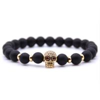 Abrazine Stone Bracelet with Elastic Thread & Brass Skull plated Unisex & micro pave cubic zirconia nickel lead & cadmium free 8mm Length Approx 7 Inch Approx 6/Lot Sold By Lot